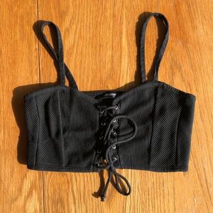 Ribbed Lace Up Crop Tank